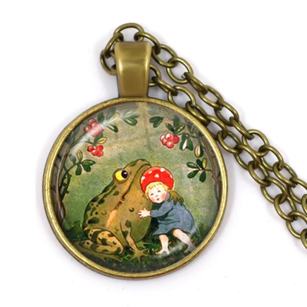 New Chain Handcraft Vintage Frog Fairy Pendant Necklace Glass Cabochon Women Fashion Charm Jewelry colares e correntes feminino - Image 4