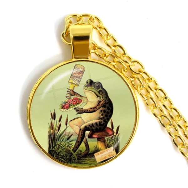 New Chain Handcraft Vintage Frog Fairy Pendant Necklace Glass Cabochon Women Fashion Charm Jewelry colares e correntes feminino - Image 3