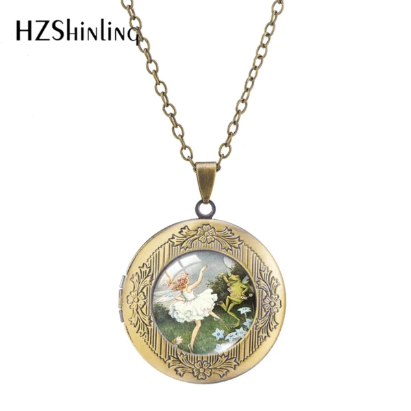 New Arrival Fairy Tale Oil Paintings Girl and Frog Glass Cabochon Round Lockets Girl Love Bubble Fashion Locket Handcraft Gifts - Image 5