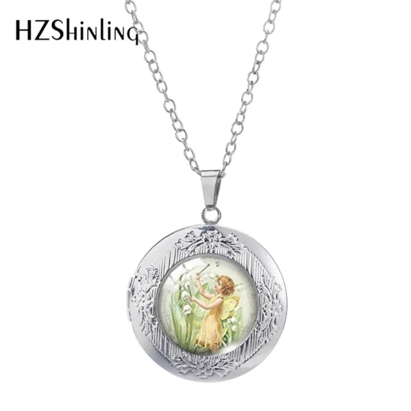 New Arrival Fairy Tale Oil Paintings Girl and Frog Glass Cabochon Round Lockets Girl Love Bubble Fashion Locket Handcraft Gifts - Image 4